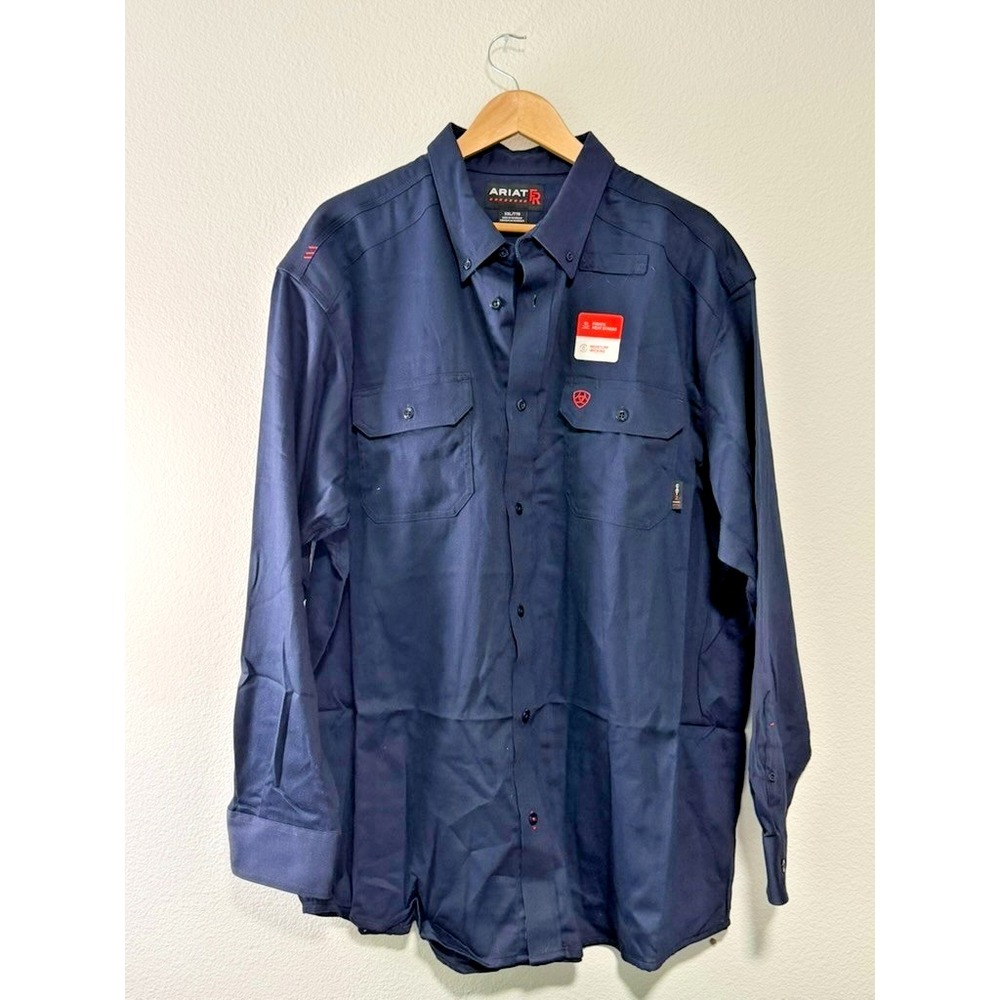 Ariat FR CAT 2 Work Shirt Men's 2XL Navy Blue Flame Resistant Long Sleeve